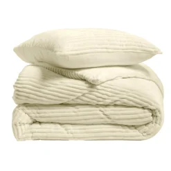douceur d'intu017drieur Housse de couette et deux taies d'oreiller flanelle (240 x 220 cm) Veloutea Beige Ecru Outlet