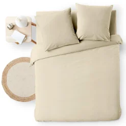 douceur d'intu017drieur Housse de couette et deux taies d'oreiller coton (260 x 240 cm) Meline sable Beige Online