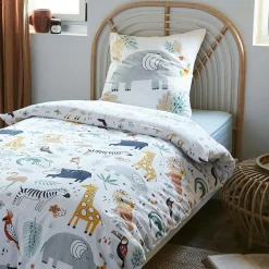 L'effet papillon Housse de couette et deux taies enfant coton (240 x 220 cm) Savane Multicolore Hot