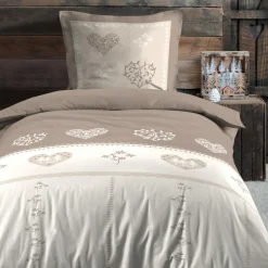 STOF Housse de couette et une taie d'oreiller en coton (140 x 200 cm) Modane Ecru Discount