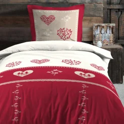 STOF Housse de couette et une taie d'oreiller en coton (140 x 200 cm) Modane Rouge