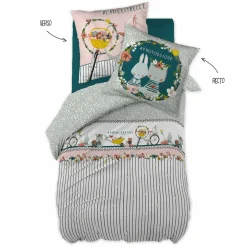 L'EFFET PAPILLON Housse de couette et une taie enfant coton (140 x 200 cm) Jardinage Multicolore Discount