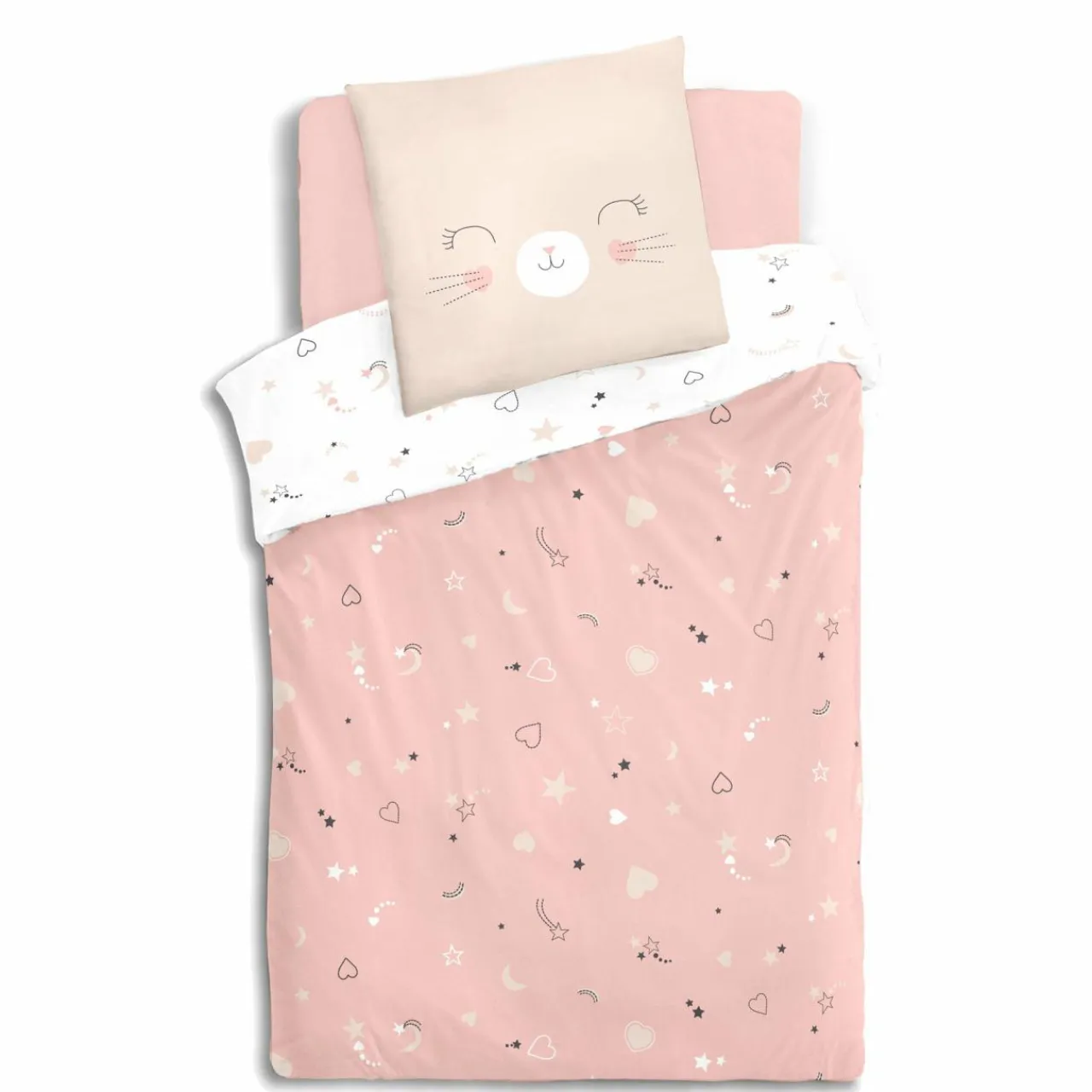 Atmosphera createur d'interieur for kids Housse de couette et une taie enfant coton (140 x 200 cm) Chat Rose Online
