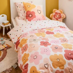 l'Effet Papillon Housse de couette et une taie enfant coton (140 x 200 cm) Barbotine Multicolore Discount