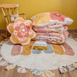 l'Effet Papillon Housse de couette et une taie enfant coton (140 x 200 cm) Barbotine Multicolore Discount