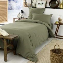 EMINZA Housse de couette flanelle de coton (140 x 200 cm) Nina Vert romarin Sale