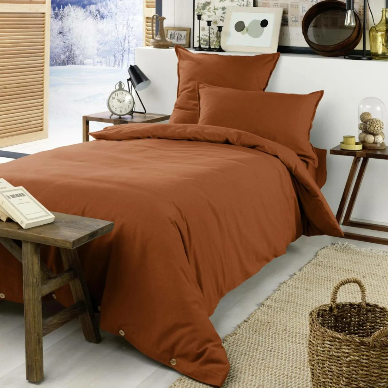 EMINZA Housse de couette flanelle de coton (140 x 200 cm) Nina Terracotta