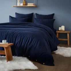 EMINZA Housse de couette flanelle de coton (200 x 200 cm) Nina Bleu nuit
