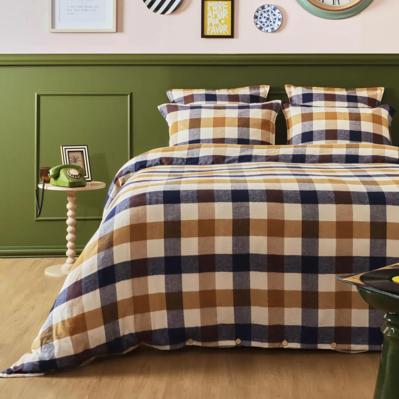 EMINZA Housse de couette flanelle de coton (200 x 200 cm) Nina carreaux Multicolore Carreau Multicolore Hot