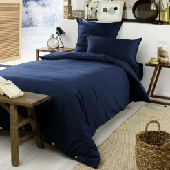 EMINZA Housse de couette flanelle de coton (140 x 200 cm) Nina Bleu nuit New