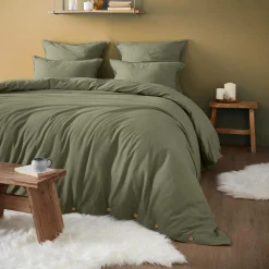 EMINZA Housse de couette flanelle de coton (200 x 200 cm) Nina Vert romarin Sale