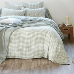 EMINZA Housse de couette gaze de coton (200 x 200 cm) Gaïa vichy Vert Eucalyptus Sale