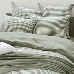 EMINZA Housse de couette gaze de coton (200 x 200 cm) Gaïa vichy Vert romarin Hot