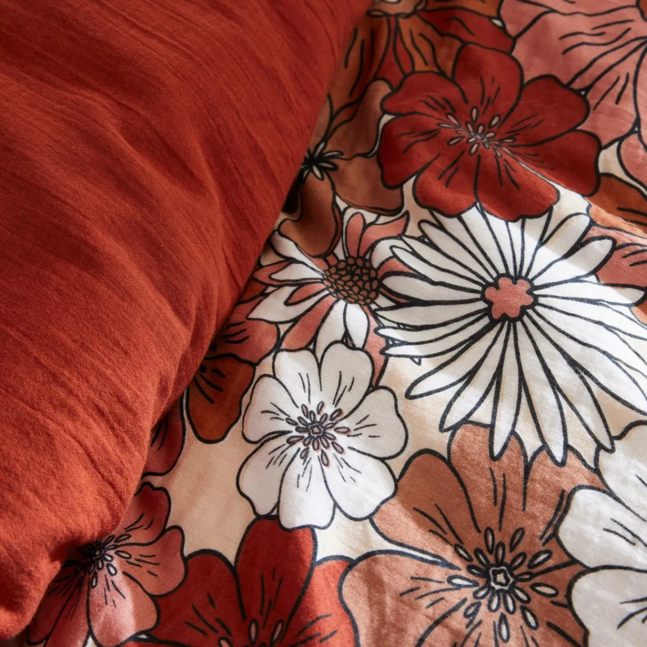 EMINZA Housse de couette gaze de coton (240 x 220 cm) Gaïa Azalée Terracotta Sale