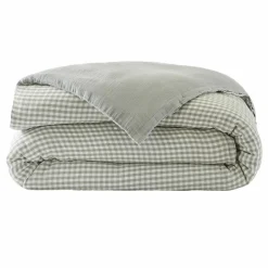 EMINZA Housse de couette gaze de coton (240 x 220 cm) Gaïa vichy Vert Eucalyptus Discount