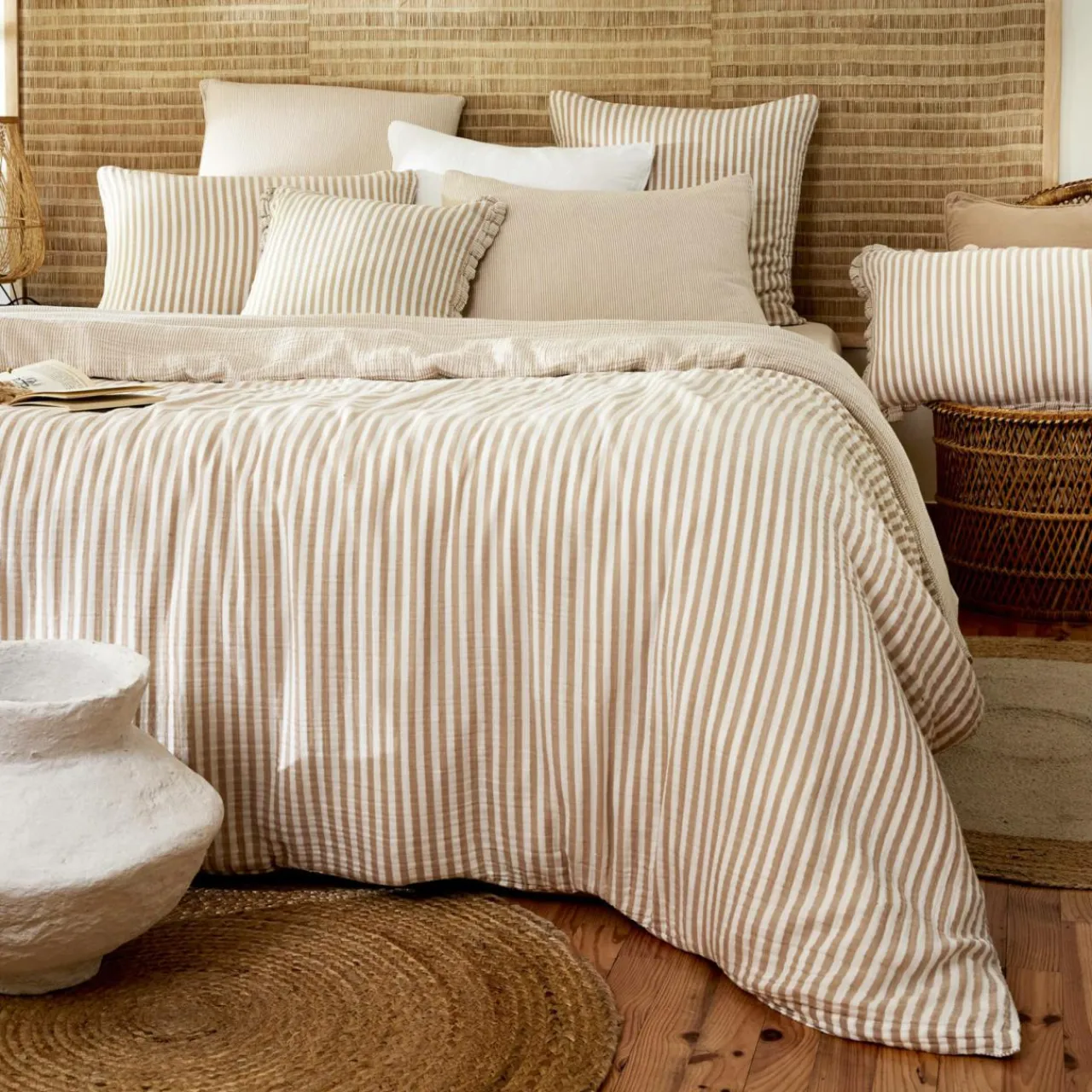 EMINZA Housse de couette gaze de coton (140 x 200 cm) Gaïa rayures Ficelle Rayure Ficelle Outlet