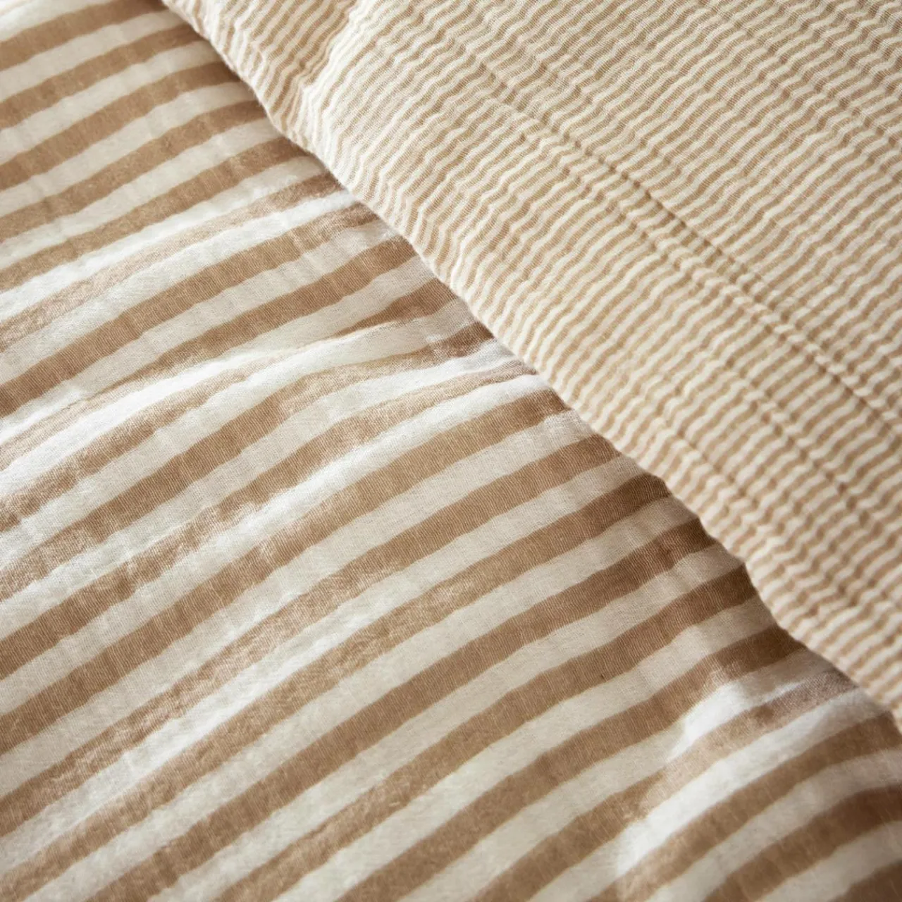 EMINZA Housse de couette gaze de coton (260 x 240 cm) Gaïa rayures Ficelle Rayure Ficelle