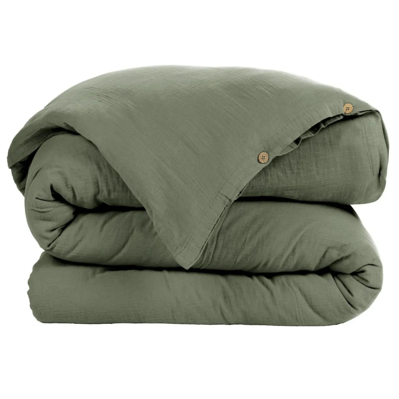 EMINZA Housse de couette gaze de coton (140 x 200 cm) Gaïa Vert romarin Discount