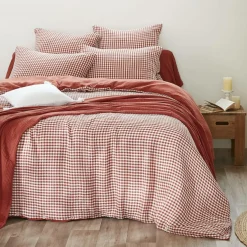 EMINZA Housse de couette gaze de coton (260 x 240 cm) Gaïa vichy Terracotta Hot