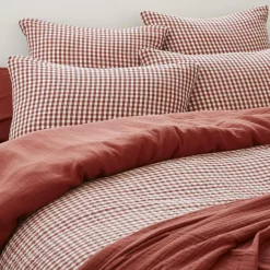 EMINZA Housse de couette gaze de coton (260 x 240 cm) Gaïa vichy Terracotta Hot