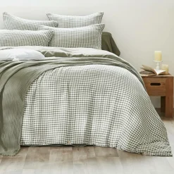 EMINZA Housse de couette gaze de coton (260 x 240 cm) Gaïa vichy Vert romarin Discount
