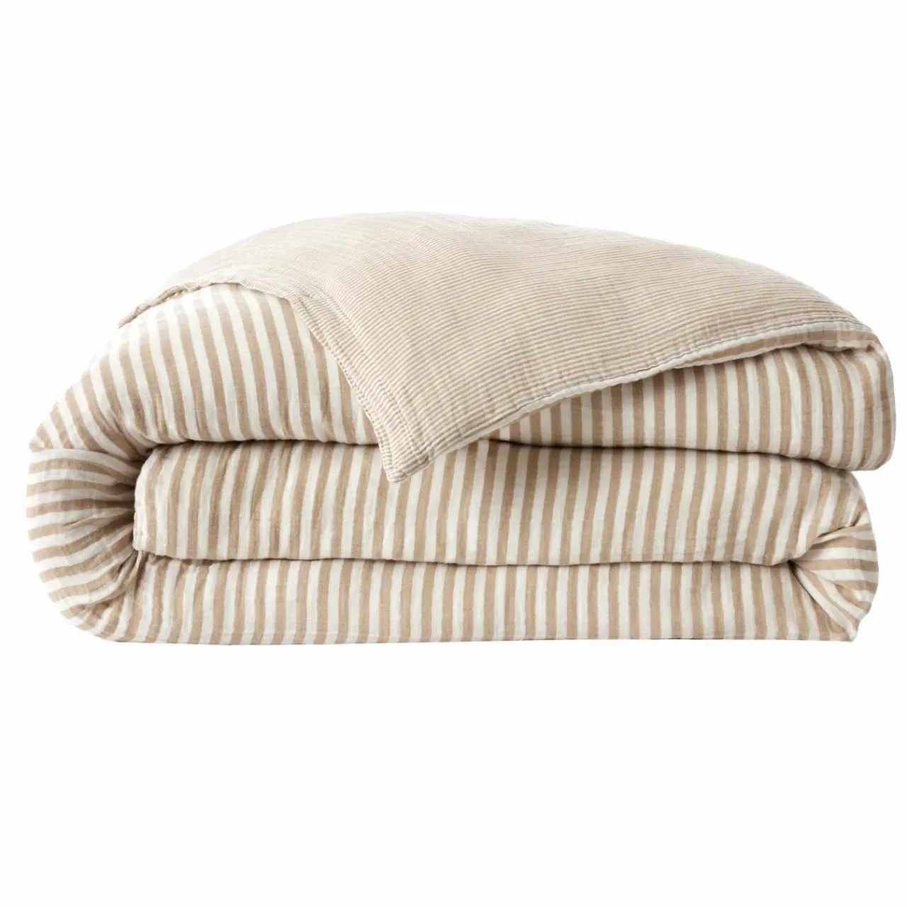 EMINZA Housse de couette gaze de coton (280 x 240 cm) Gaïa rayures Ficelle Rayure Ficelle Sale