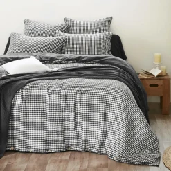 EMINZA Housse de couette gaze de coton (280 x 240 cm) Gaïa Vichy noir Clearance
