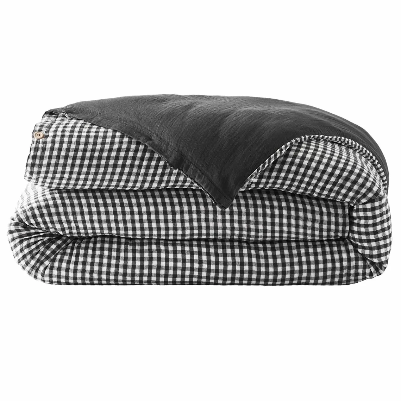 EMINZA Housse de couette gaze de coton (280 x 240 cm) Gaïa Vichy noir Clearance