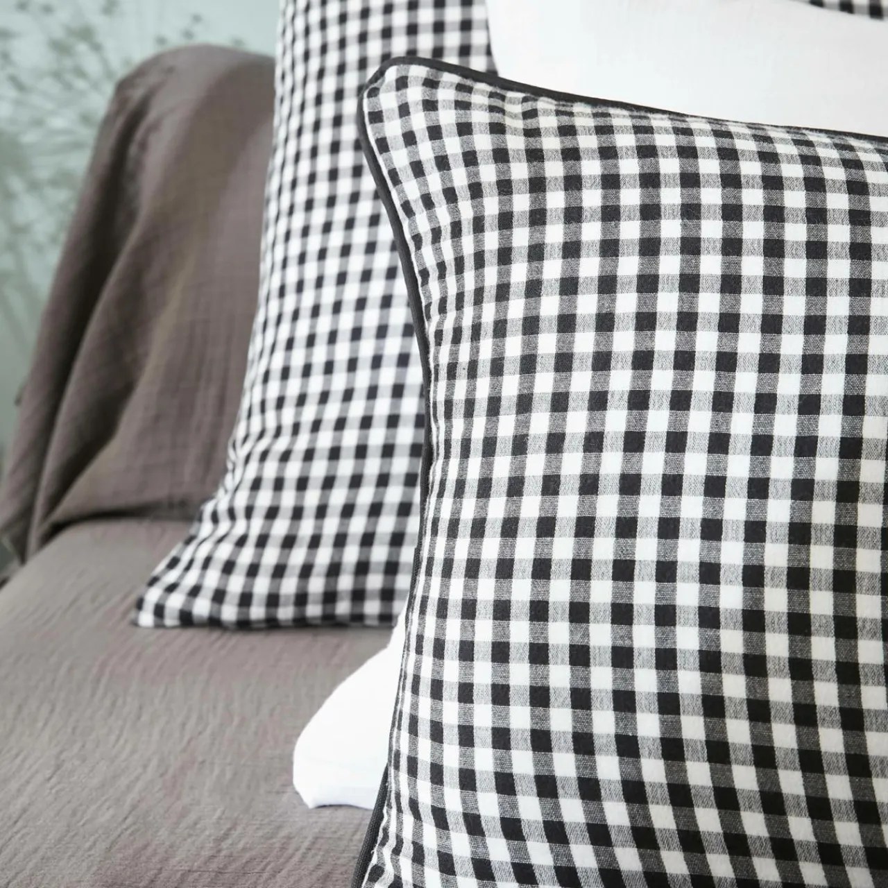 EMINZA Housse de couette gaze de coton (280 x 240 cm) Gaïa Vichy noir Clearance