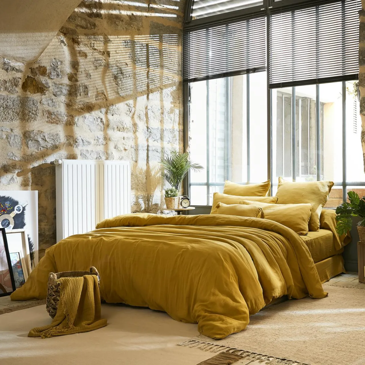 EMINZA Housse de couette gaze de coton (200 x 200 cm) Gaïa Jaune safran Outlet