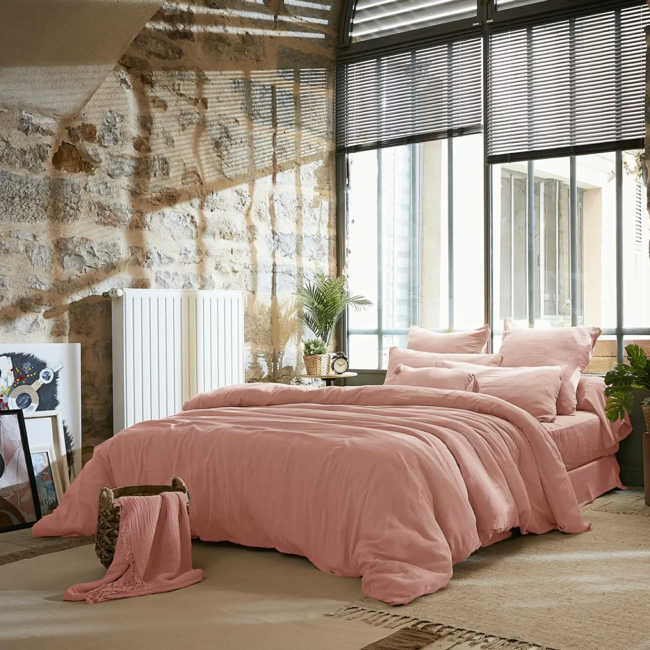 EMINZA Housse de couette gaze de coton (200 x 200 cm) Gaïa Rose Pêche Outlet