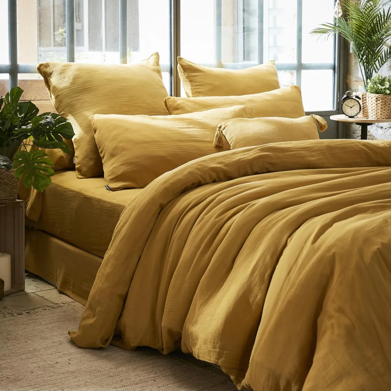 EMINZA Housse de couette gaze de coton (240 x 220 cm) Gaïa Jaune safran Discount