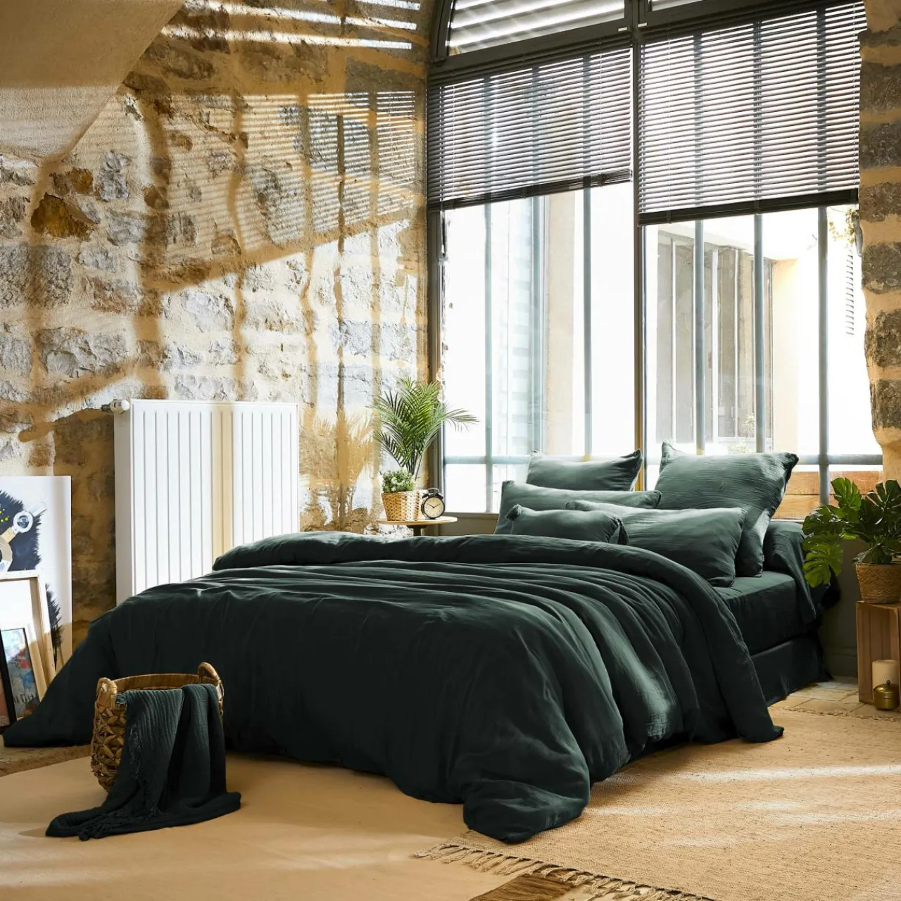 EMINZA Housse de couette gaze de coton (240 x 220 cm) Gaïa Vert sapin Discount