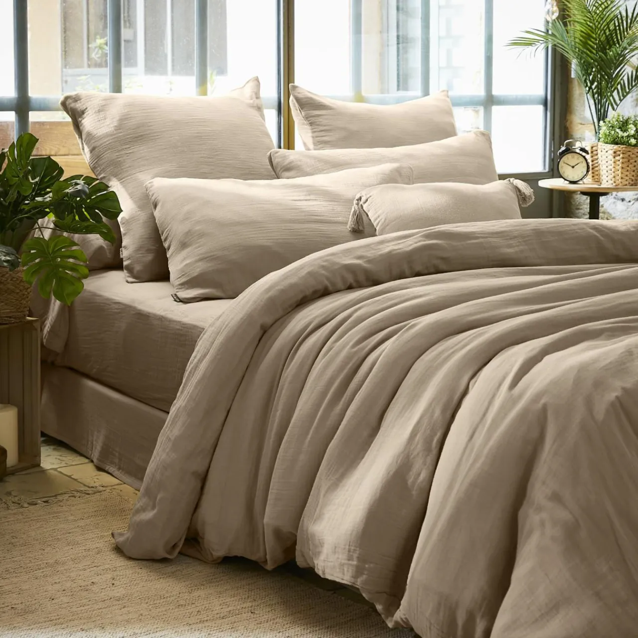 EMINZA Housse de couette gaze de coton (240 x 220 cm) Gaïa Ficelle