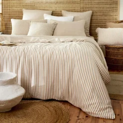 EMINZA Housse de couette gaze de coton (240 x 220 cm) Gaïa rayures Ficelle Rayure Ficelle Discount