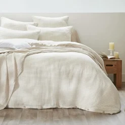 EMINZA Housse de couette gaze de coton (240 x 220 cm) Gaïa vichy Beige New