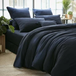 EMINZA Housse de couette gaze de coton (260 x 240 cm) Gaïa Bleu nuit Hot