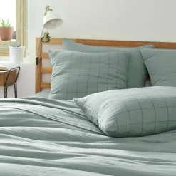 EMINZA Housse de couette gaze de coton (240 x 220 cm) Gaïa Match Vert Eucalyptus