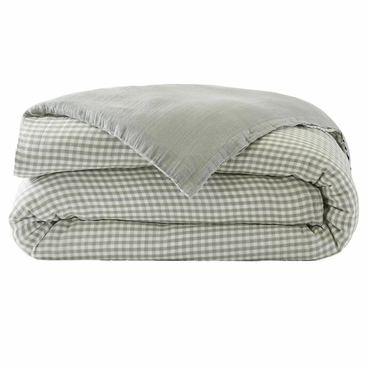 EMINZA Housse de couette gaze de coton (280 x 240 cm) Gaïa vichy Vert eucalyptus Vichy eucalyptus Hot