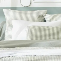 EMINZA Housse de couette gaze de coton (280 x 240 cm) Gaïa vichy Vert eucalyptus Vichy eucalyptus Hot