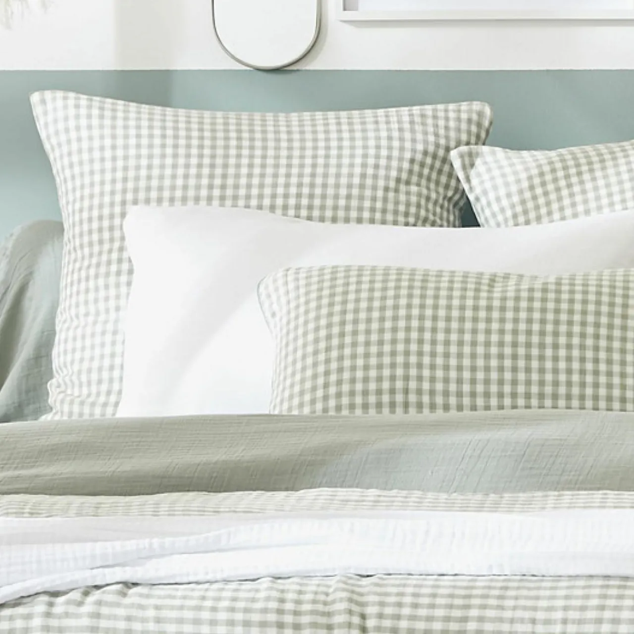 EMINZA Housse de couette gaze de coton (280 x 240 cm) Gaïa vichy Vert eucalyptus Vichy eucalyptus Hot