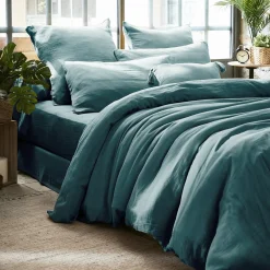 EMINZA Housse de couette gaze de coton (260 x 240 cm) Gaïa Bleu canard