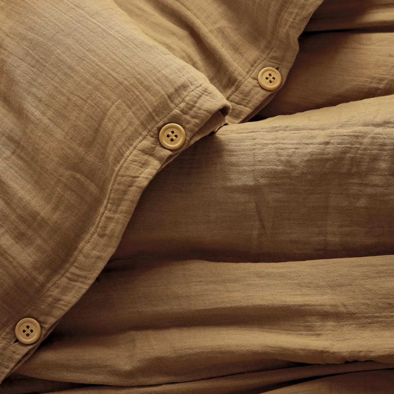 EMINZA Housse de couette gaze de coton (240 x 220 cm) Gaïa Camel Hot