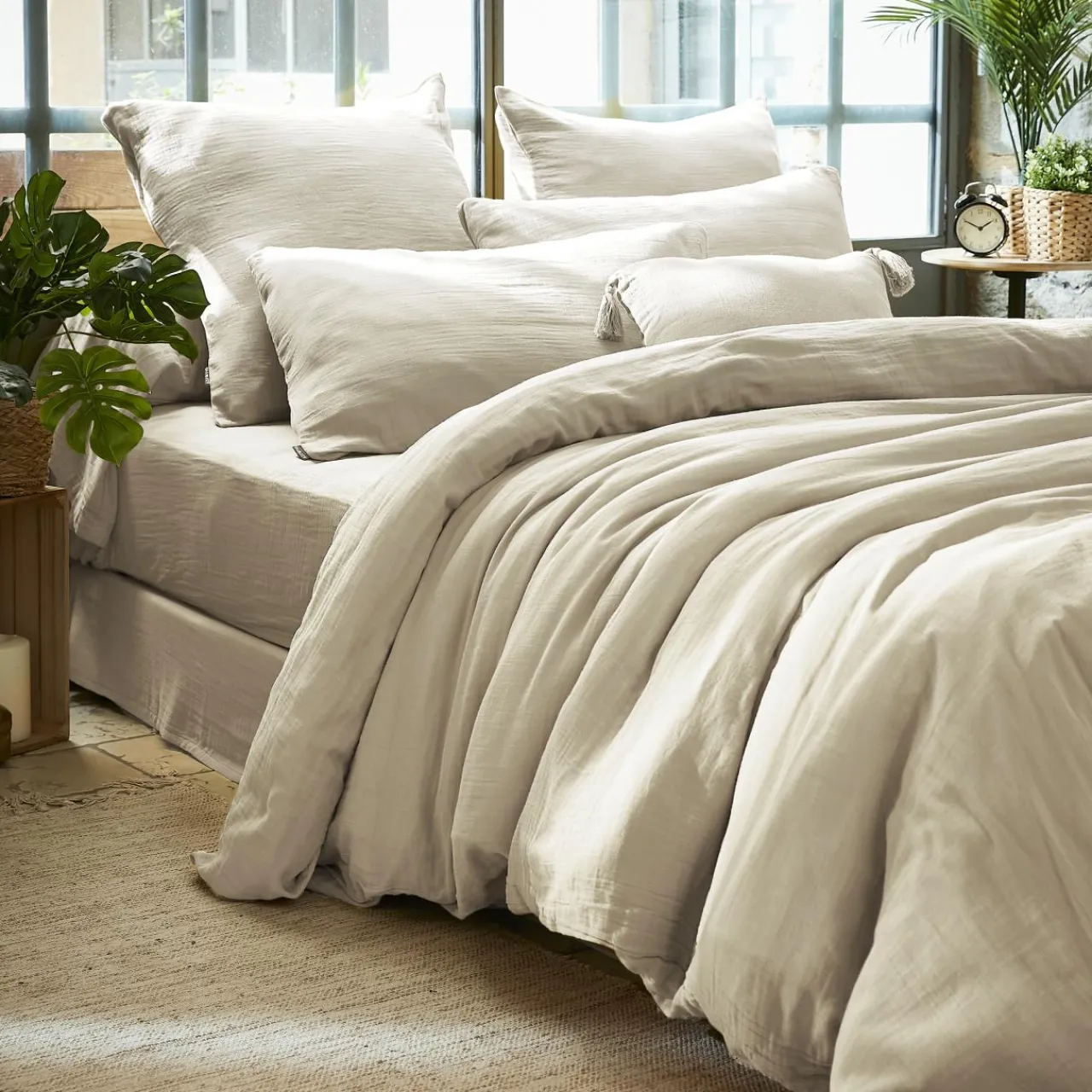 EMINZA Housse de couette gaze de coton (200 x 200 cm) Gaïa pampa Beige Best
