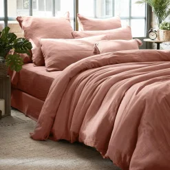 EMINZA Housse de couette gaze de coton (280 x 240 cm) Gaïa Rose Pêche New