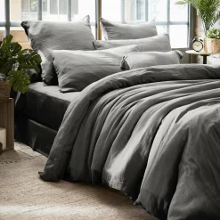 EMINZA Housse de couette gaze de coton (280 x 240 cm) Gaïa Gris granit Gris foncé Sale