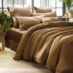 EMINZA Housse de couette gaze de coton (280 x 240 cm) Gaïa Camel Discount