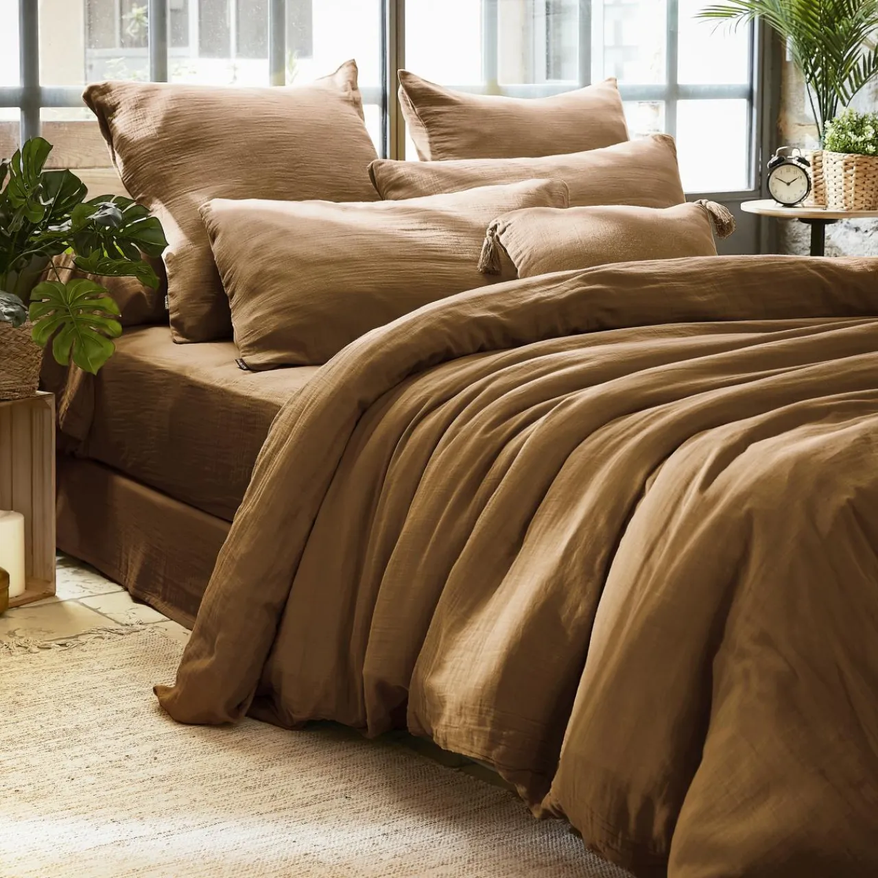EMINZA Housse de couette gaze de coton (280 x 240 cm) Gaïa Camel Discount