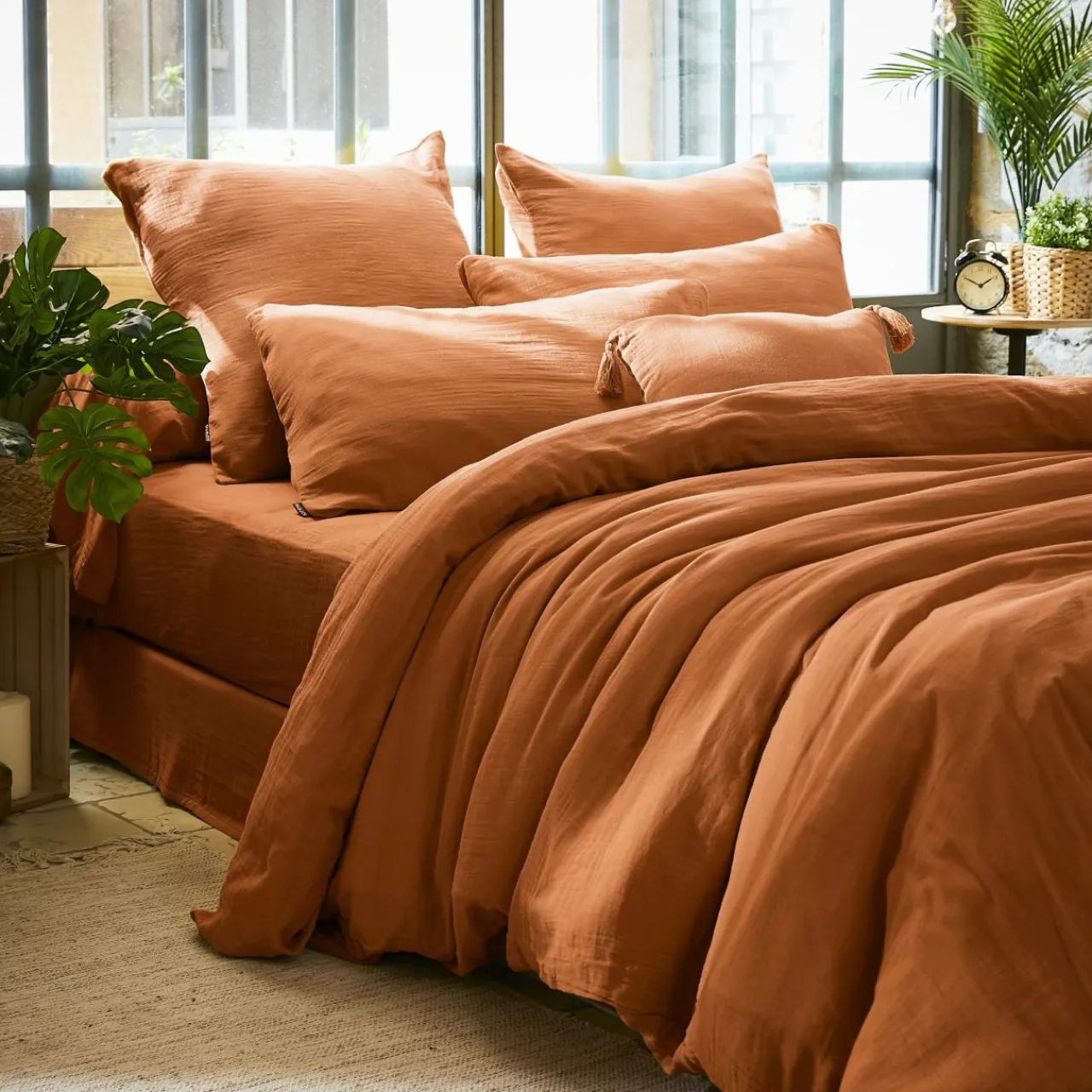 EMINZA Housse de couette gaze de coton (280 x 240 cm) Gaïa Abricot Outlet