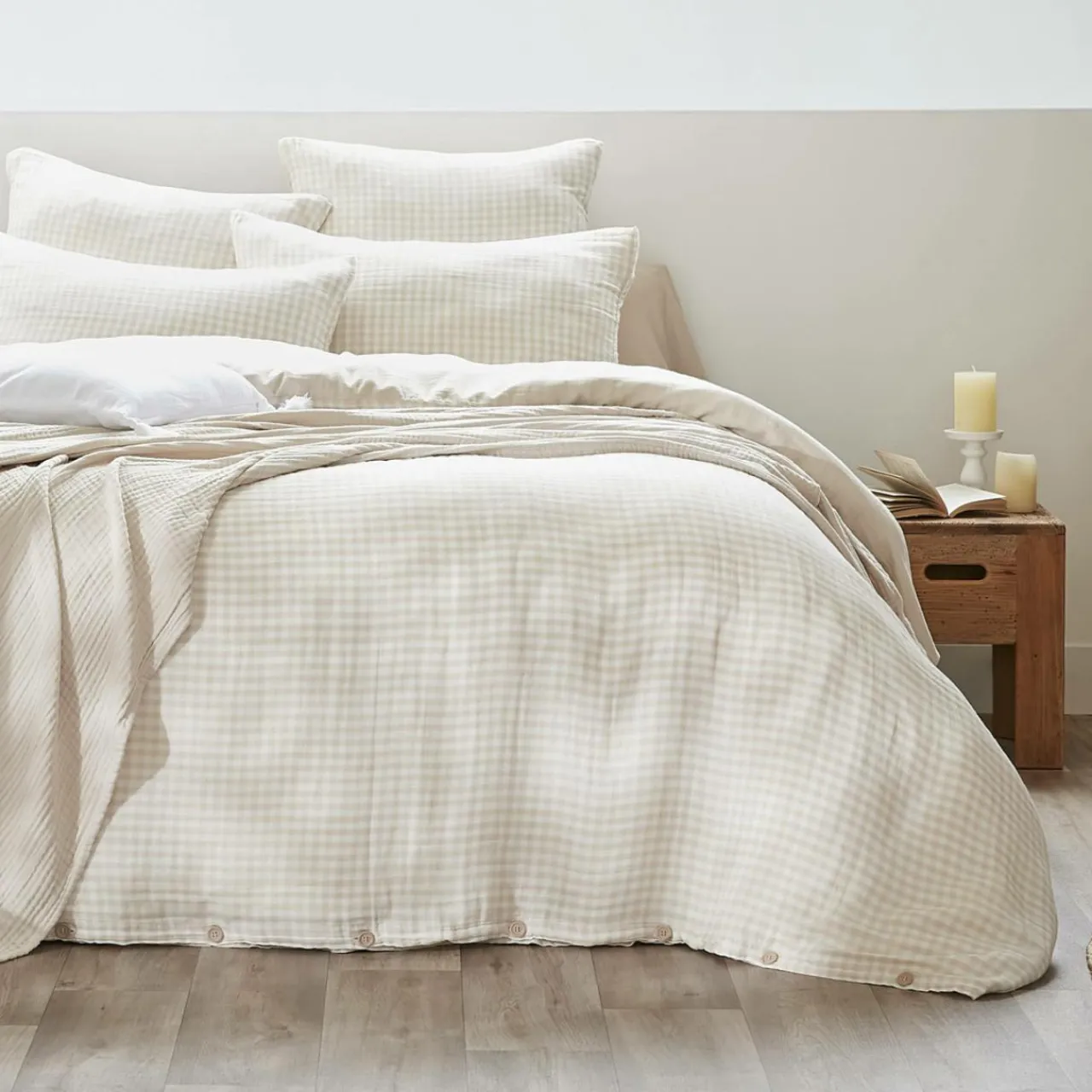 EMINZA Housse de couette gaze de coton (200 x 200 cm) Gaïa vichy Beige